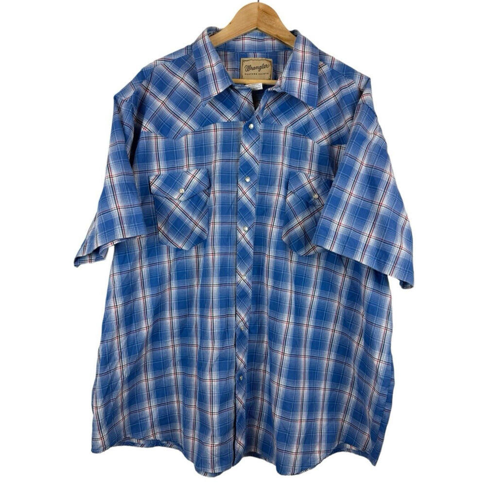 Wrangler Western Fashion Pearl Snap Shirt Men's 3XL BIG 3XB Blue Plaid